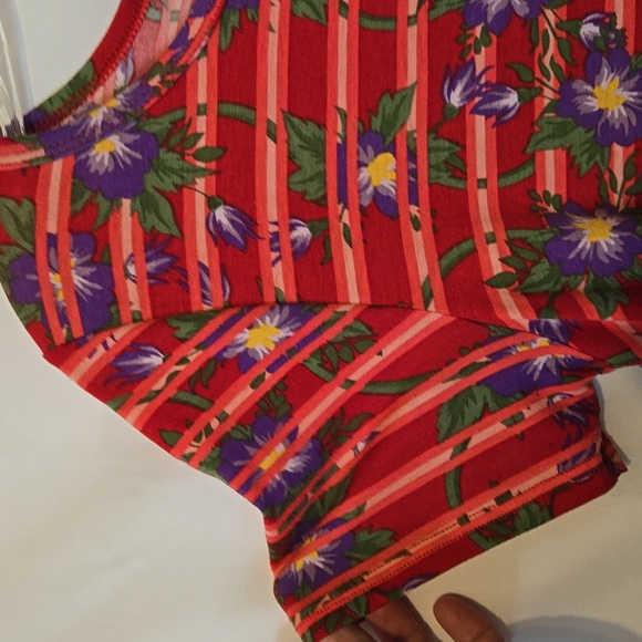 LulaRoe, Dress, Sz XS, Striped, Floral, Hi Lo Hem, Red, Purple, Yellow, Green - Picture 8 of 11